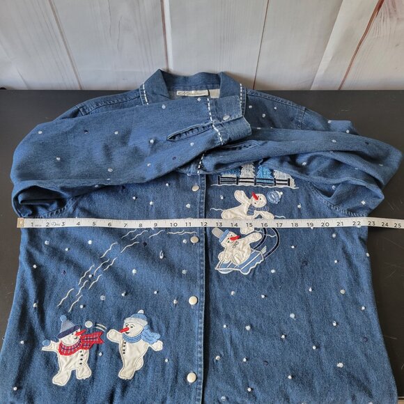 Vintage Dressbarn Denim Button-down Christmas/Holiday/Snowman Top Women’s XL - Picture 7 of 8